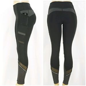NEW Black & Gray Mesh Yoga Workout Leggings with Side Pockets